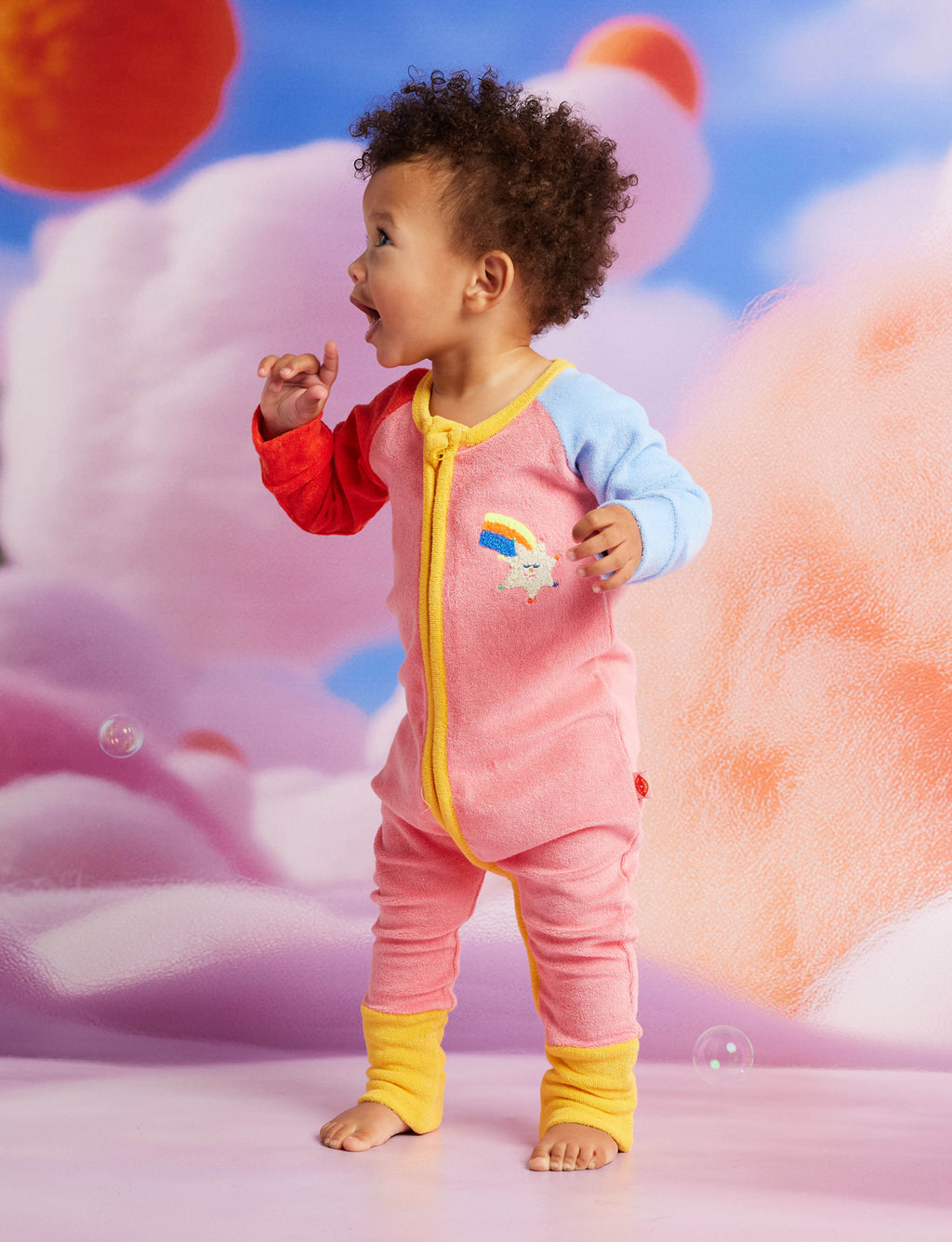 Stars Pink Terry Long Sleeve Romper