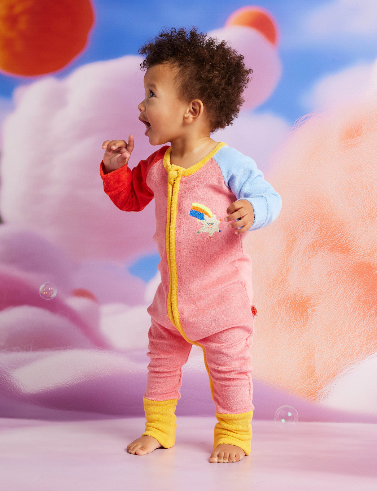 Stars Pink Terry Long Sleeve Romper
