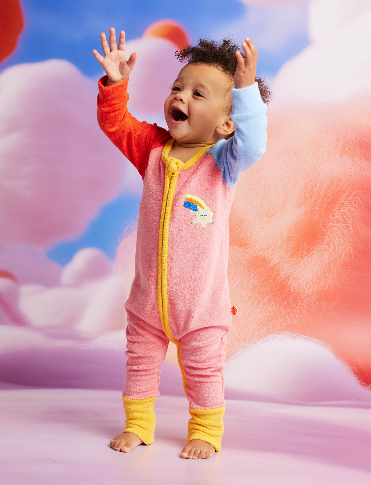 Stars Pink Terry Long Sleeve Romper