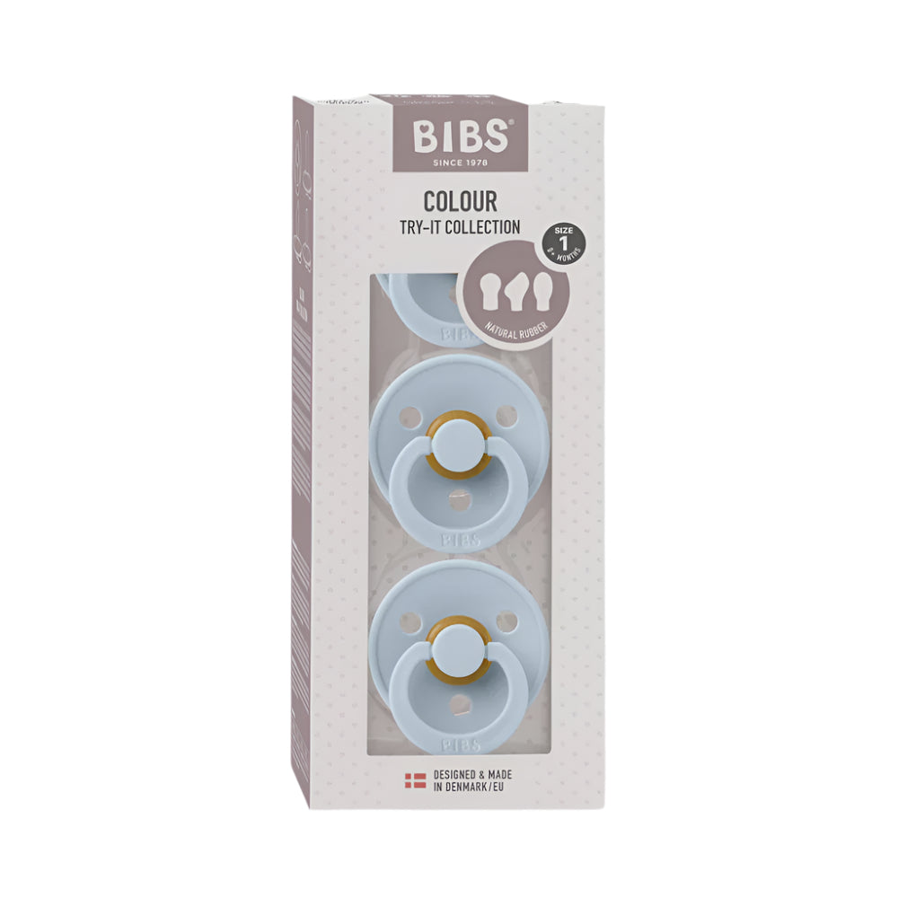 BIBS Try-it Colour Pacifier 3 pack - Baby Blue