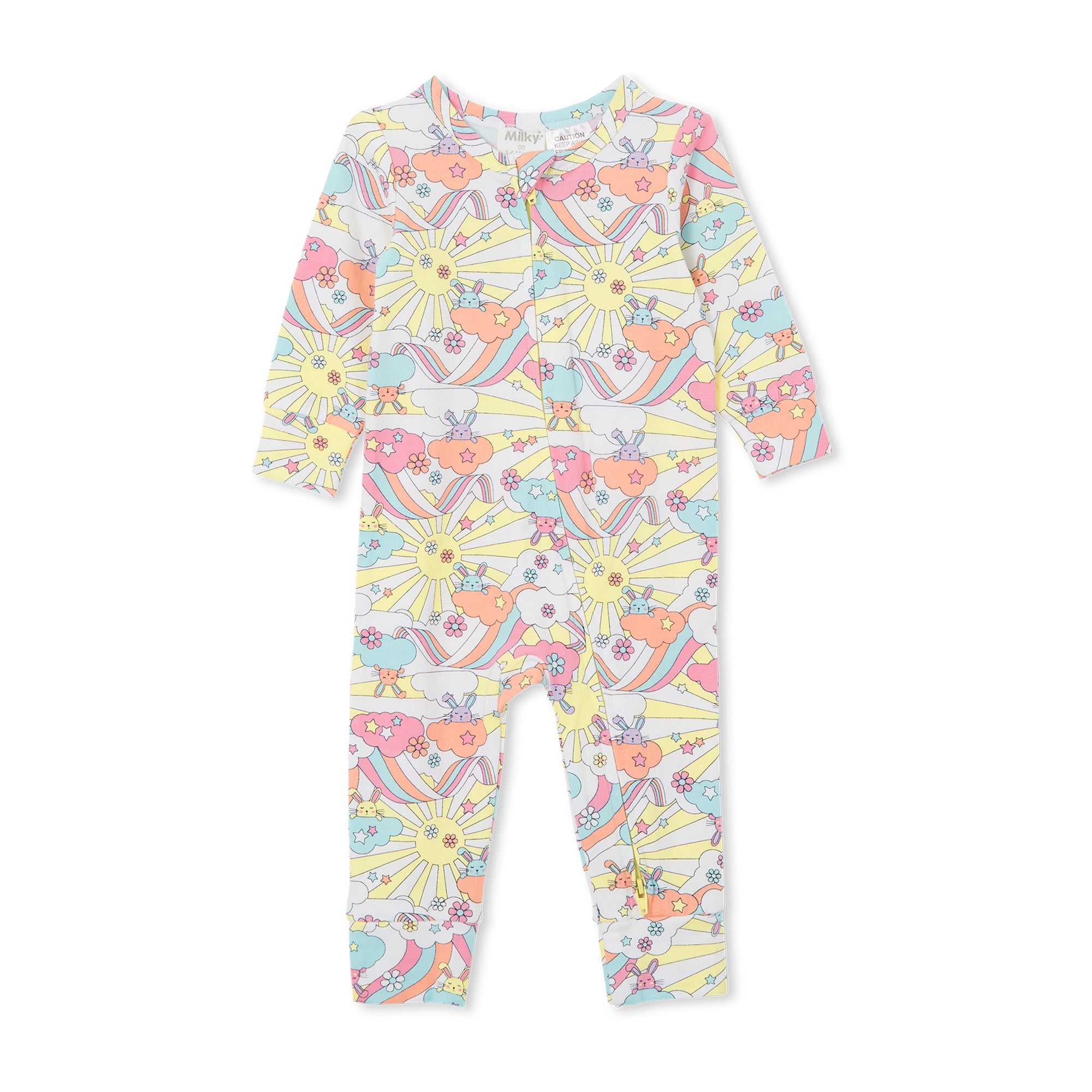 Milky Zip Romper - Rainbow Bunny