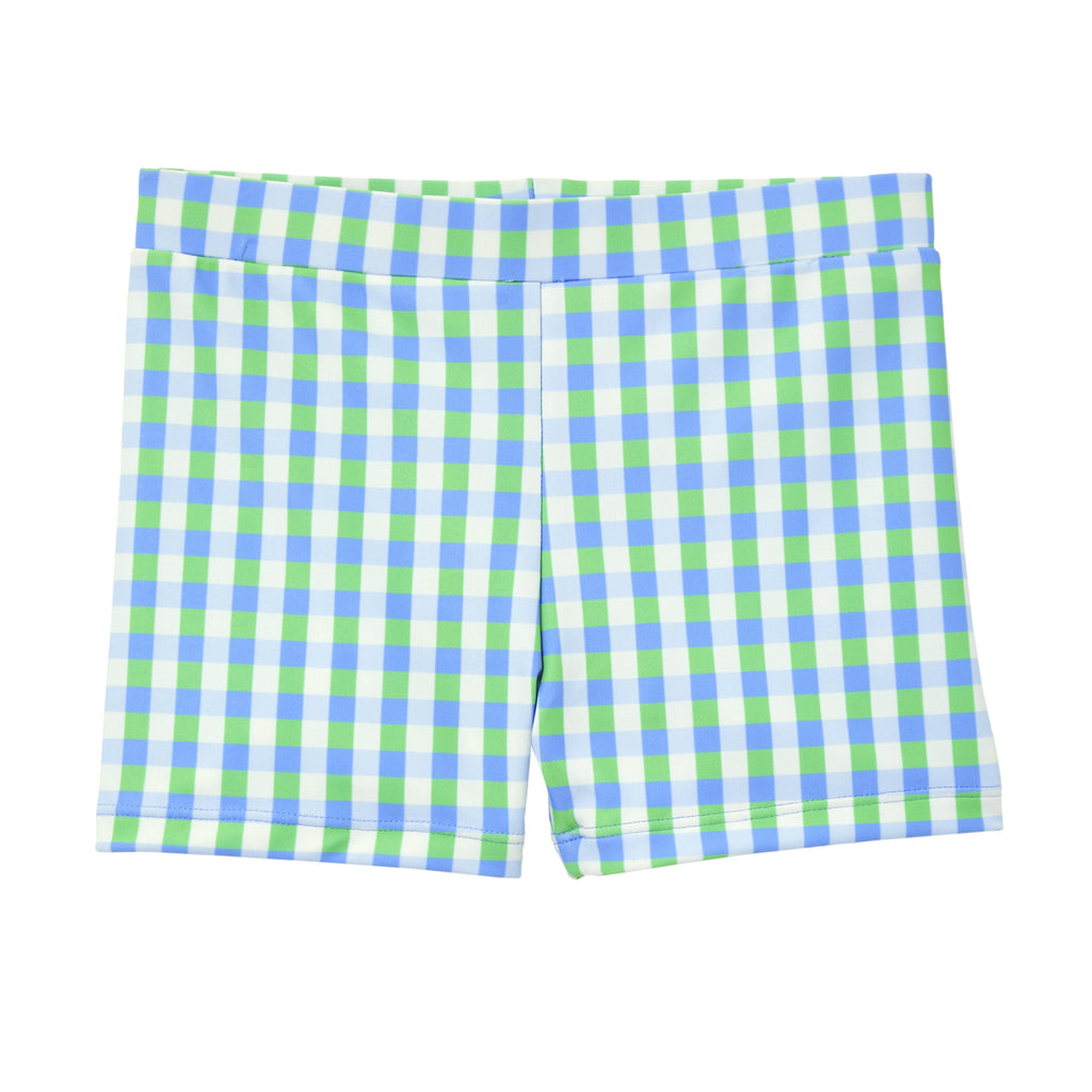 Milky Blue Gingham Swim Short - Ice Blue