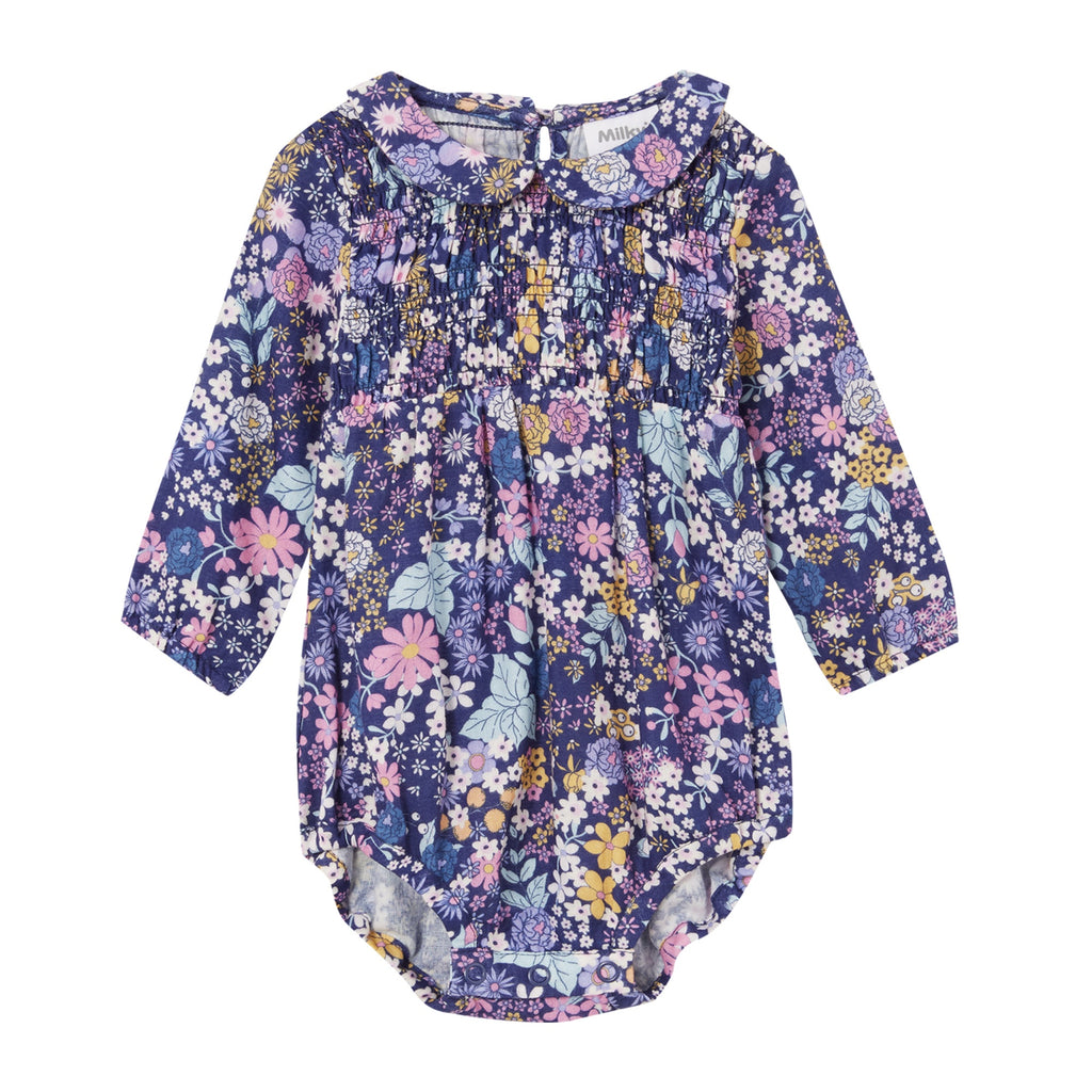 Milky Shirred Playsuit - Winter Bouquet