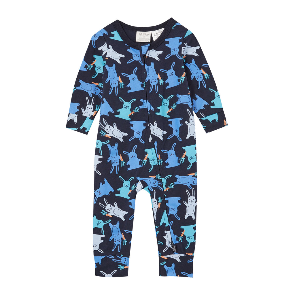 Milky Zip Romper - Navy Bunny