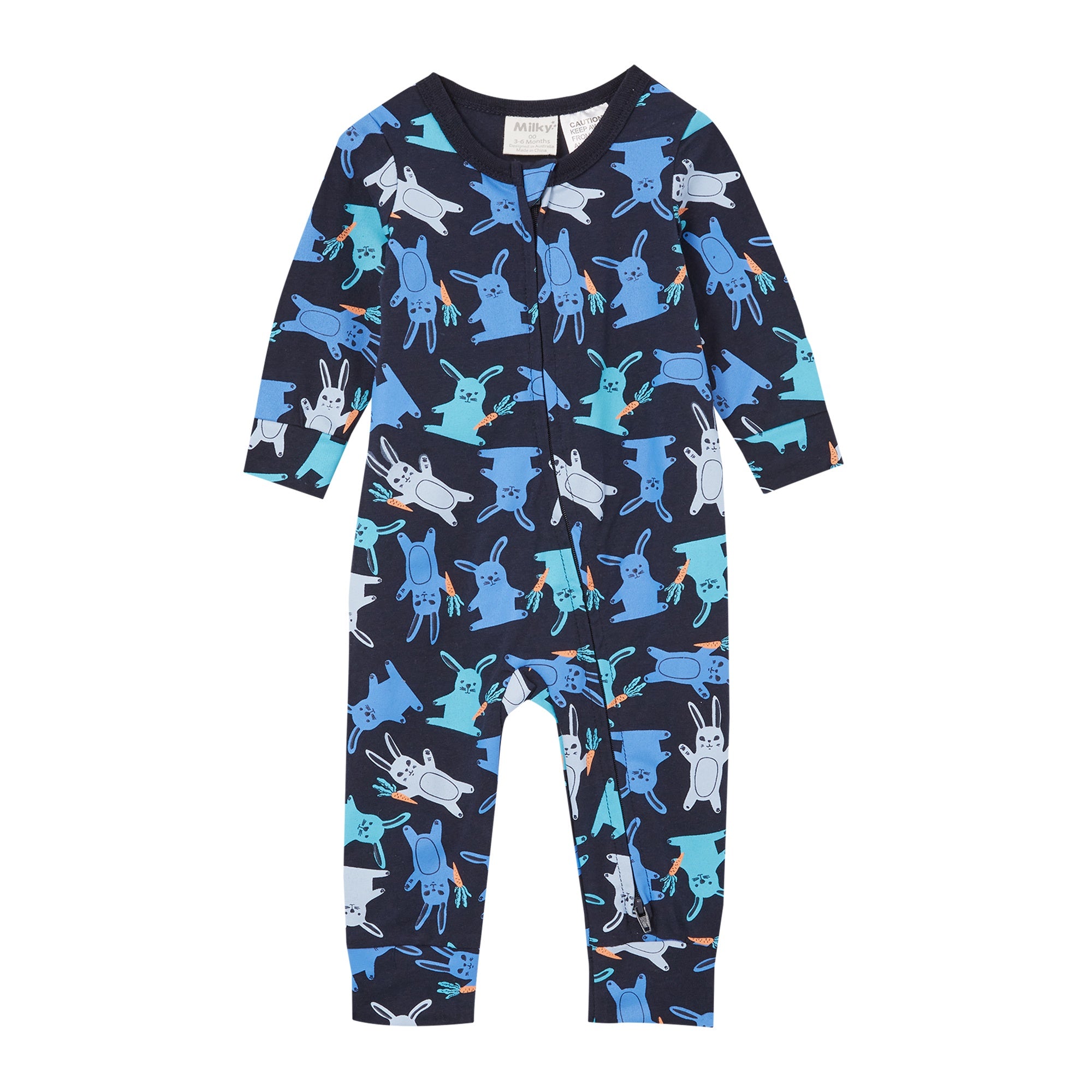 Milky Zip Romper - Navy Bunny
