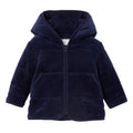 Velour Hooded Baby Jacket - Navy