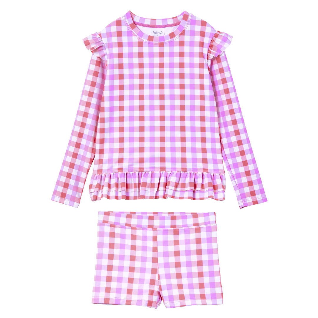 Milky Neon Gingham Rashie Set - Pink/Lilac