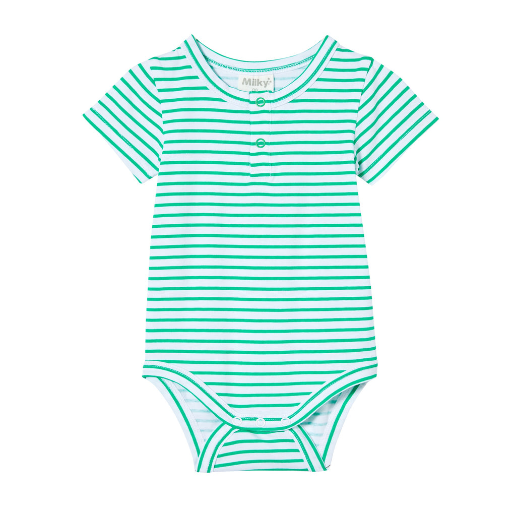 Milky Green Stripe Bubbysuit - Green Mini Stripe