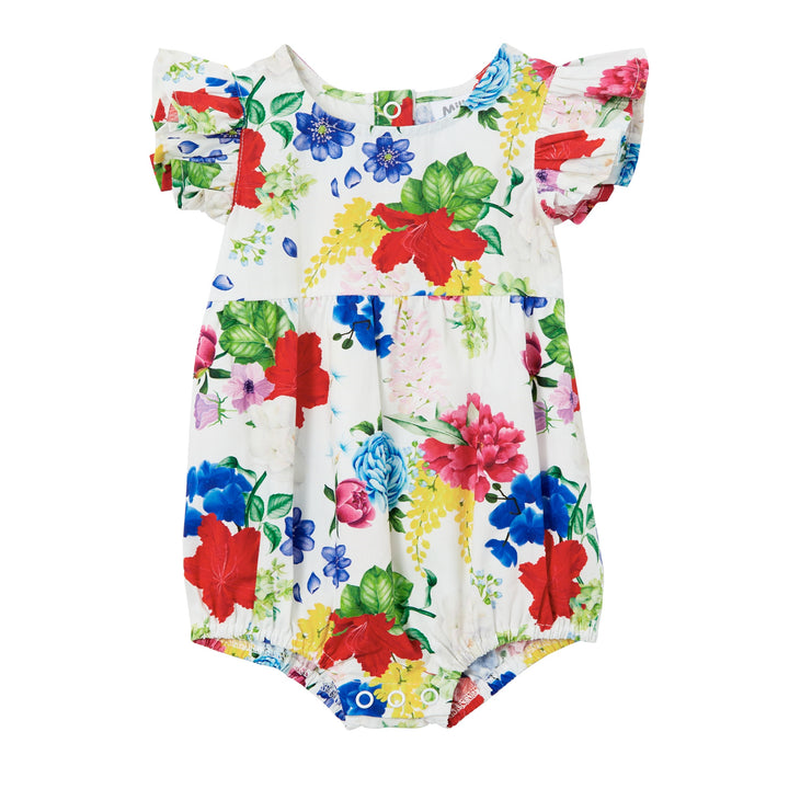 Milky Hibiscus Poplin Playsuit - White