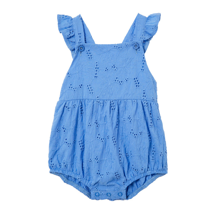 Milky Cornflower Broderie Frill Playsuit - Cornflower