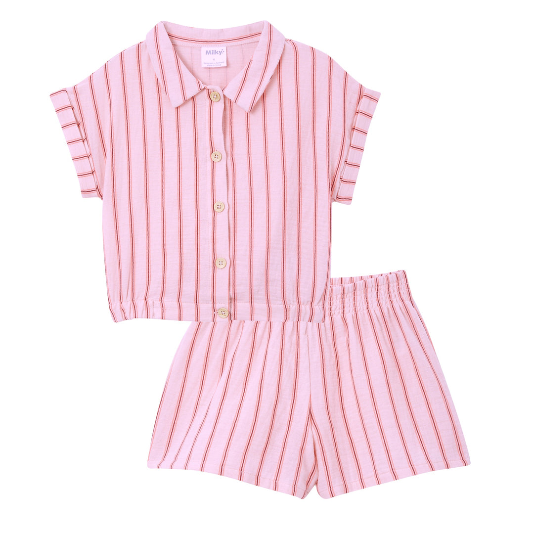 Milky Ruby Stripe Cotton Play Set - Pastel Pink