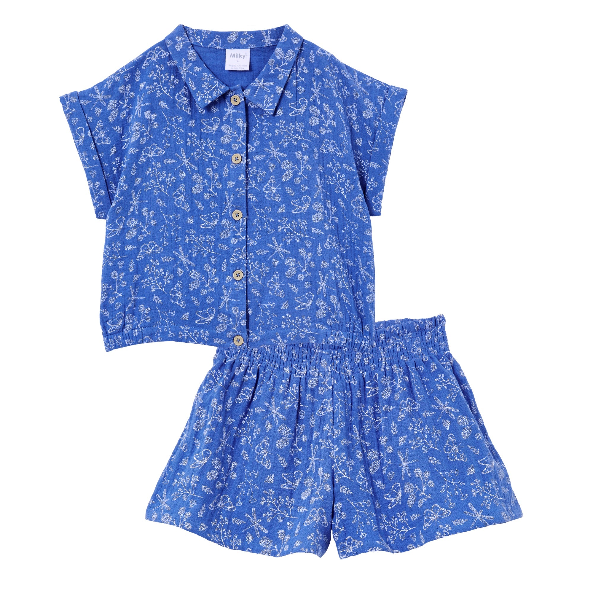 Milky Dragonfly Crinkle Cotton Set - Palace Blue