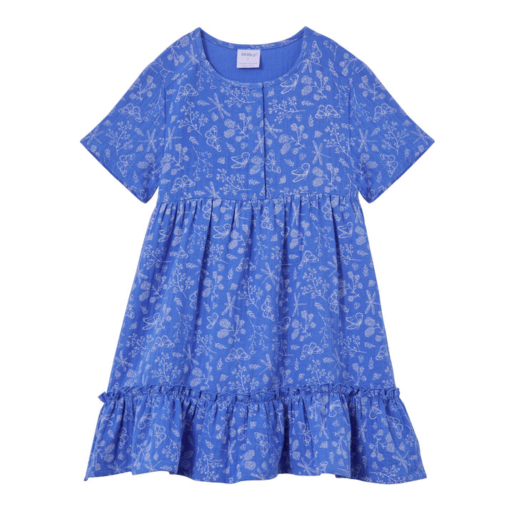 Milky Dragonfly Crinkle Cotton Dress - Palace Blue