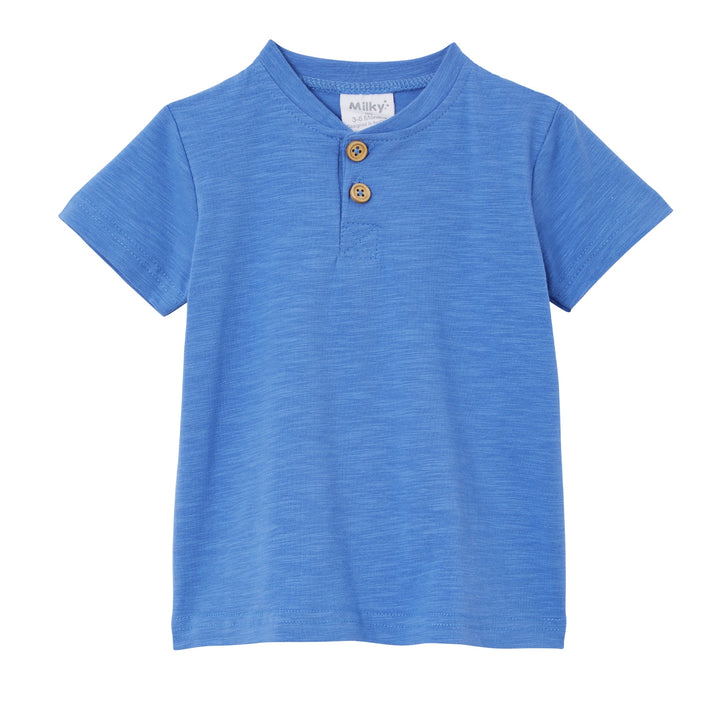 Milky Blue Henley - Mid Blue Marle