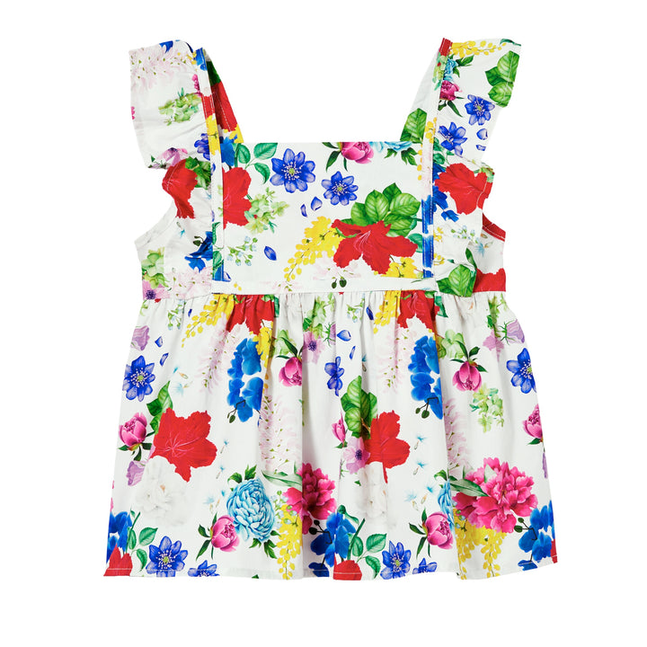 Milky Hibiscus Poplin Top - White