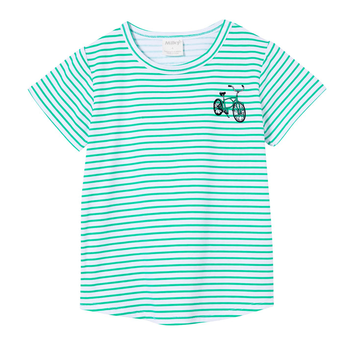 Milky Green Stripe Bicycle Tee - Green Mini Stripe