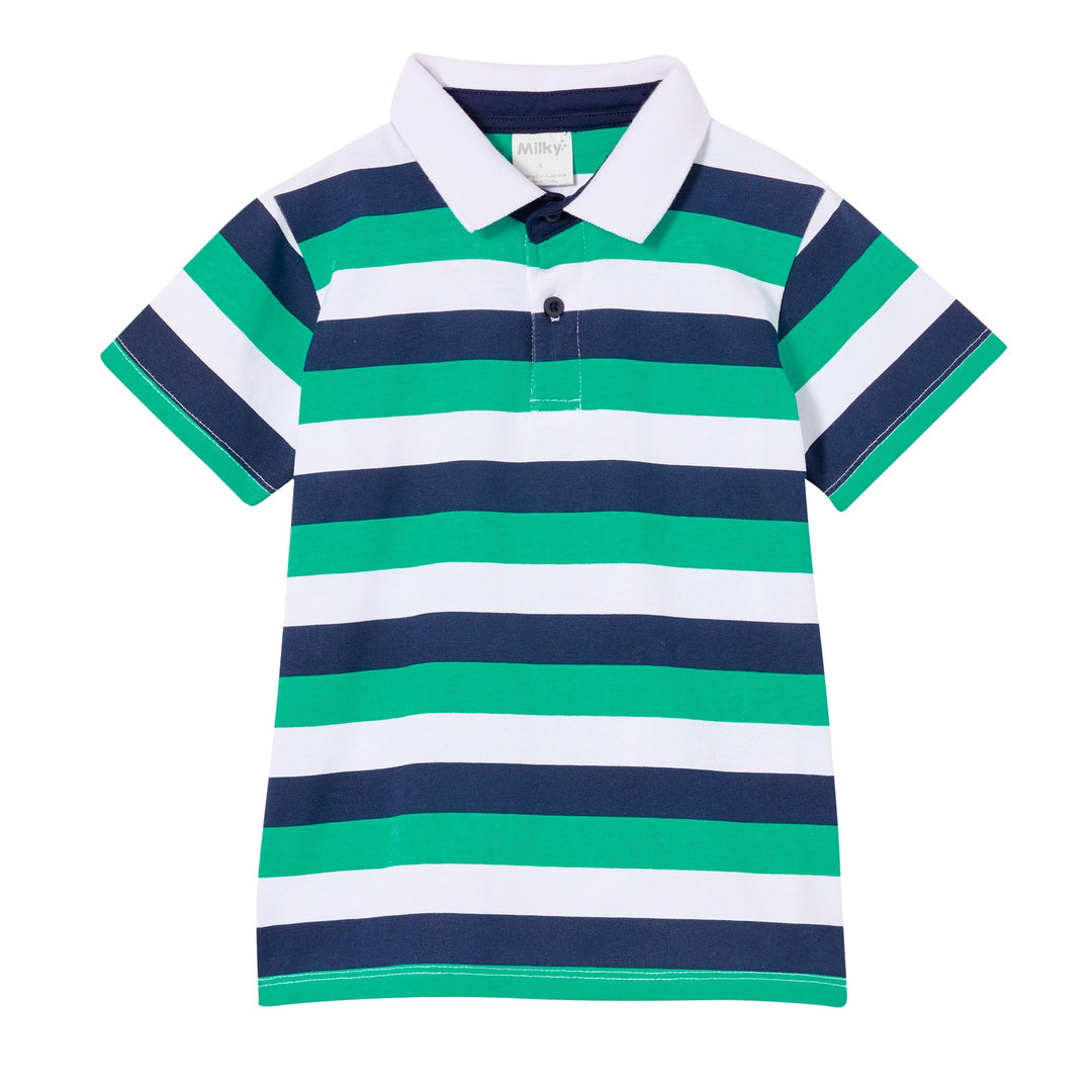 Milky Green Stripe Cotton Summer Rugby - Multi