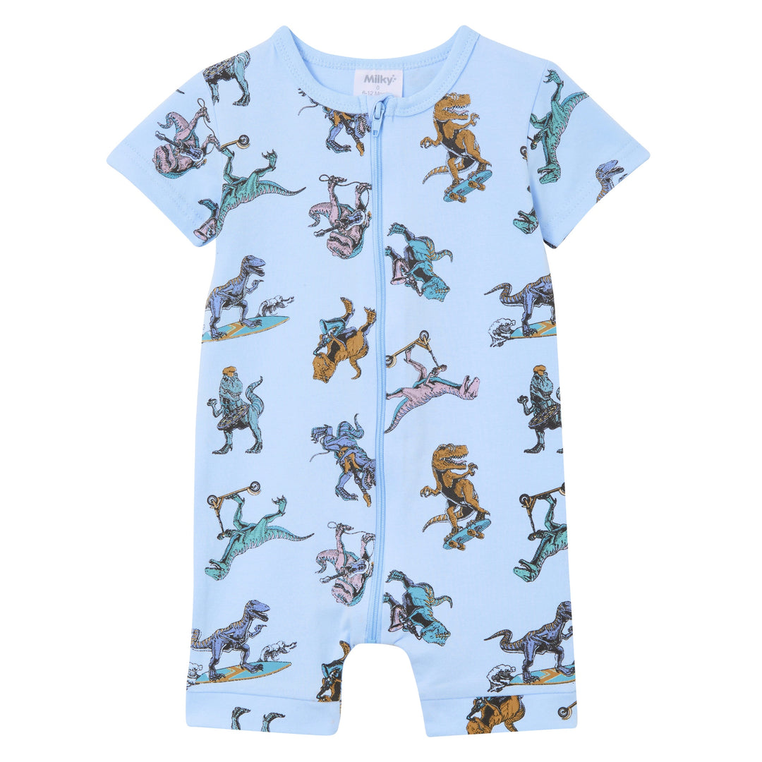 Milky Dino Skate Zip Romper - Sky Blue