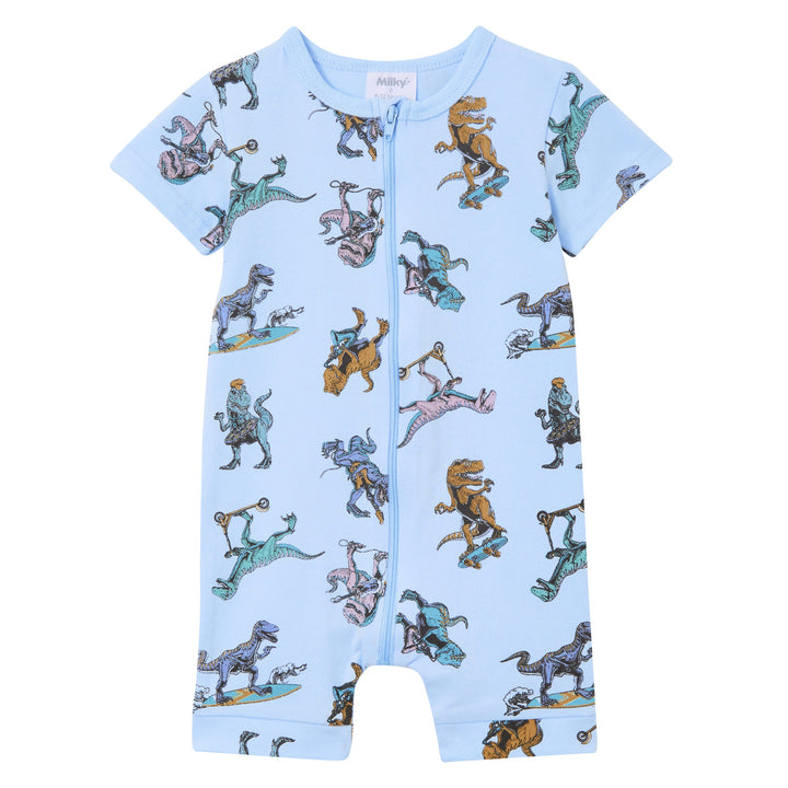 Milky Dino Skate Zip Romper - Sky Blue