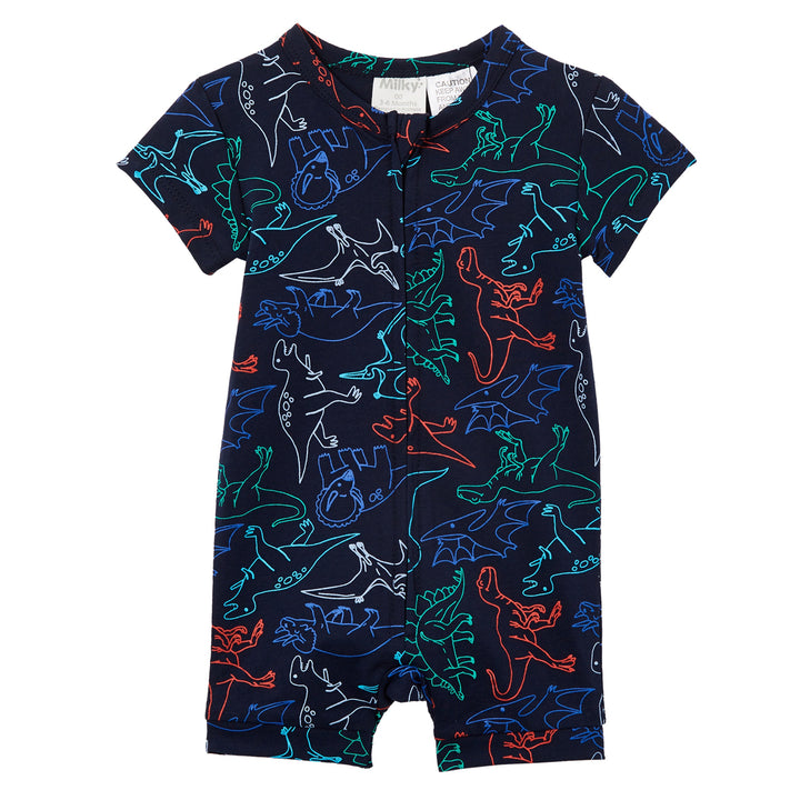 Milky Jurassic Zip Romper - Midnight Blue