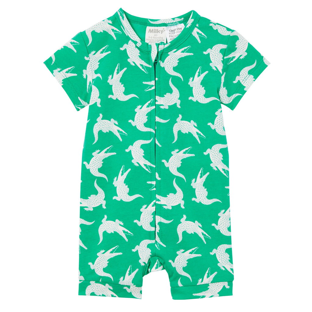 Milky Crocodile Zip Romper - Apple Green