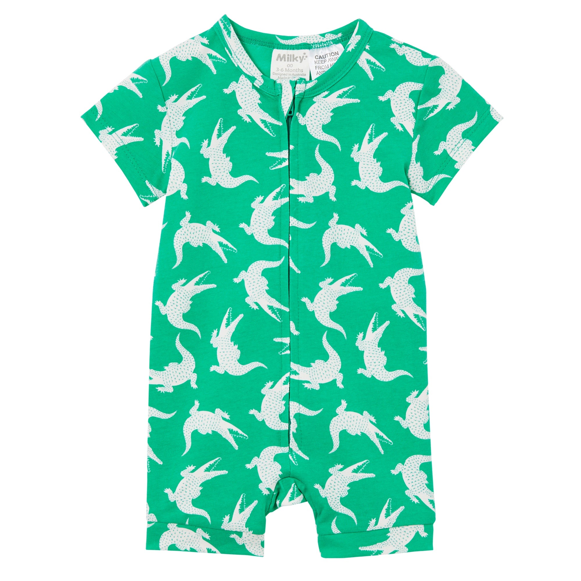 Milky Crocodile Zip Romper - Apple Green