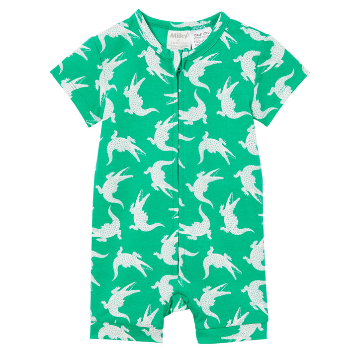 Milky Crocodile Zip Romper - Apple Green