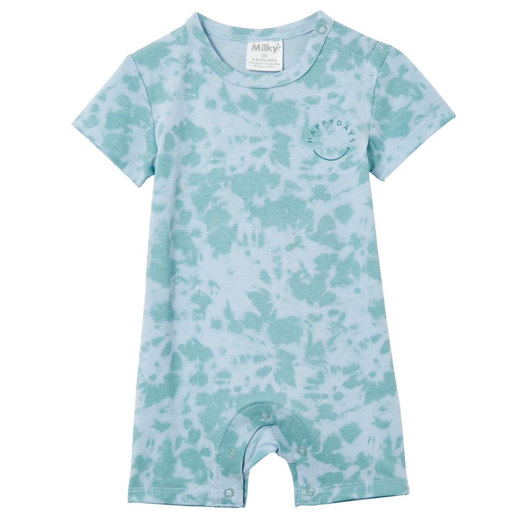 Milky Green Tie Dye Romper - Ice Blue