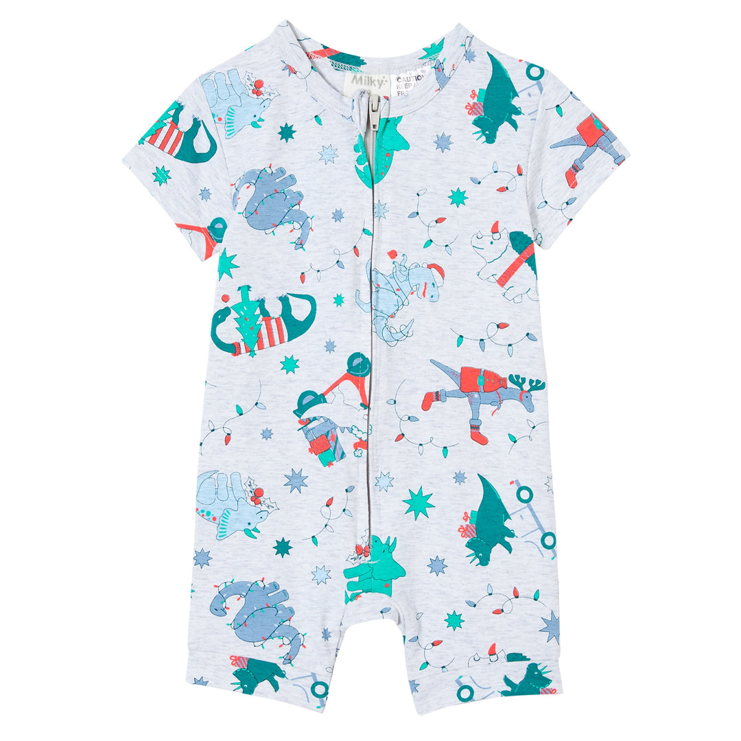 Milky Christmas Zip Romper - Silver Marle