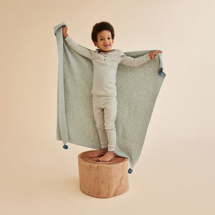 Wilson and Frenchy Organic Stripe Rib Henley Pyjamas - Deep Sea