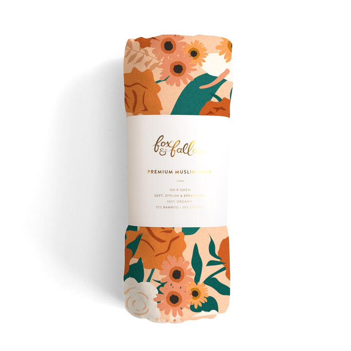 Fox & Fallow Organic Muslin Wrap - Apricot Garden