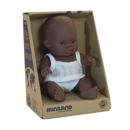 Miniland Anatomically Correct Baby Doll African Boy, 21 cm
