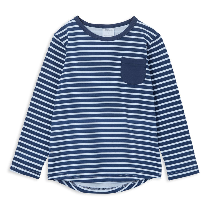 Milky Pocket Tee - Indigo Stripe