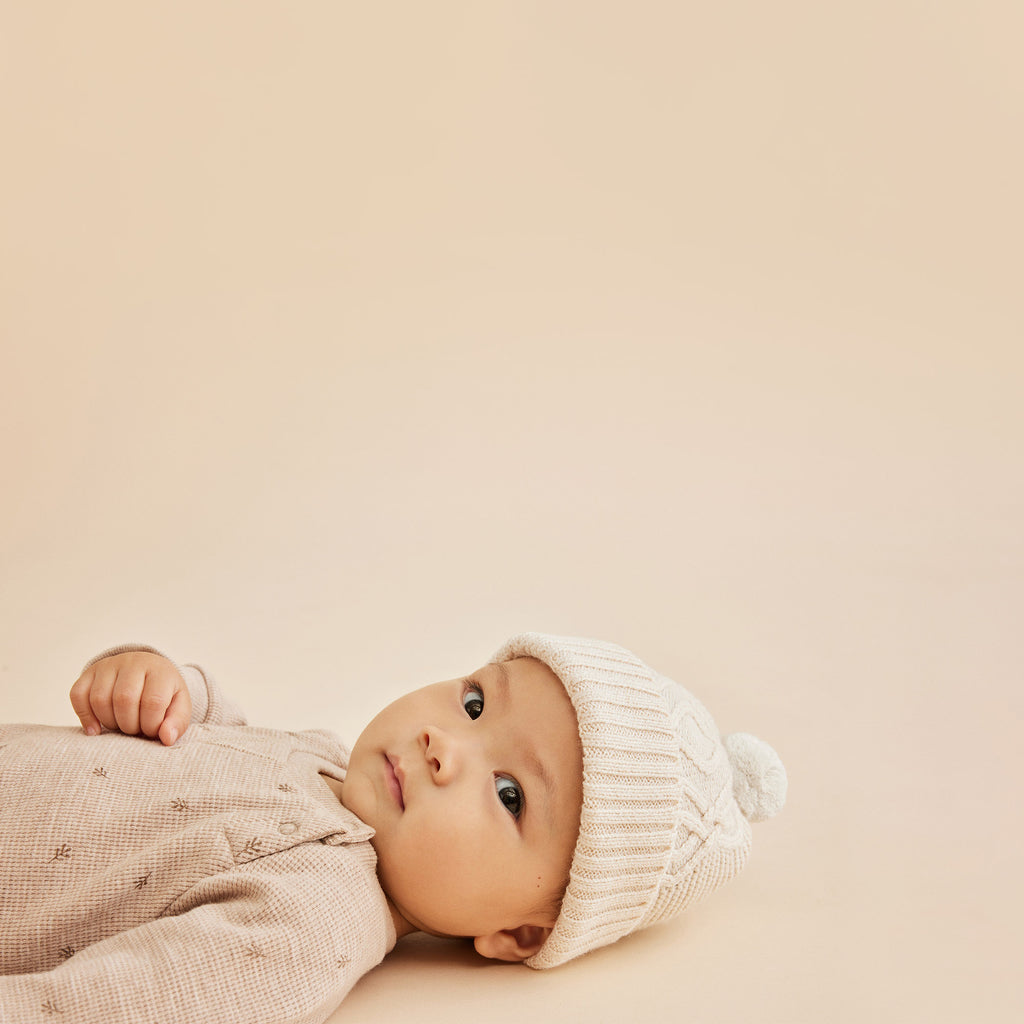 Knitted Cable Hat - Sand Melange
