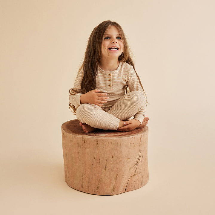 Wilson and Frenchy Organic Stripe Rib Henley Pyjamas - Nougat