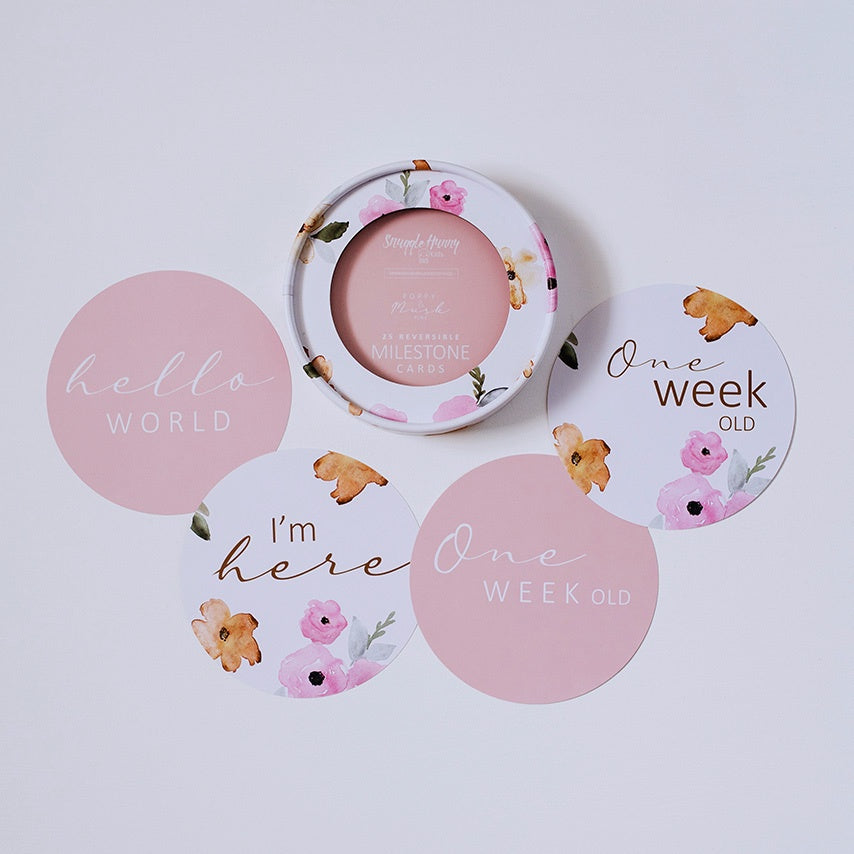 Snuggle Hunny Reversible Milestone Cards - Poppy & Musk Pink
