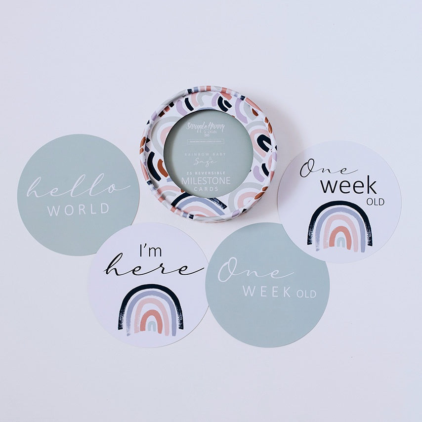 Snuggle Hunny Reversible Milestone Cards - Rainbow Baby & Sage