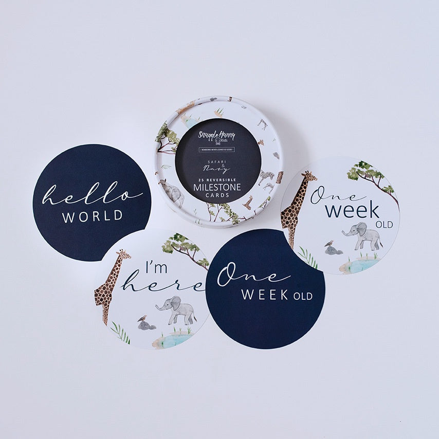 Snuggle Hunny Reversible Milestone Cards - Safari & Navy