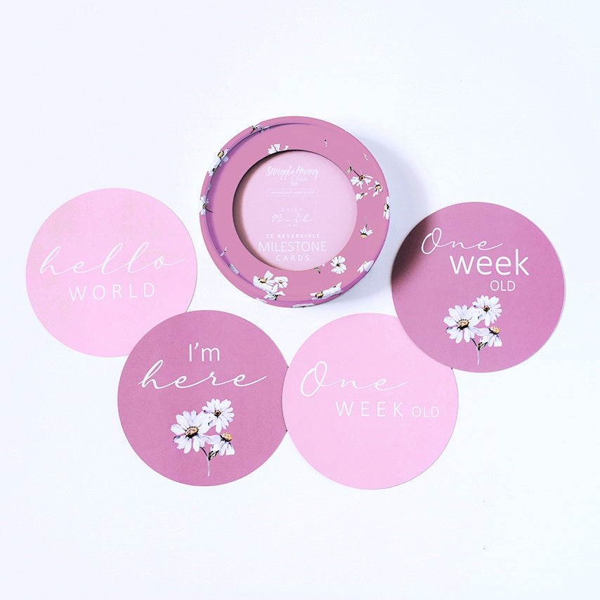 Snuggle Hunny Reversible Milestone Cards - Daisy & Musk Pink