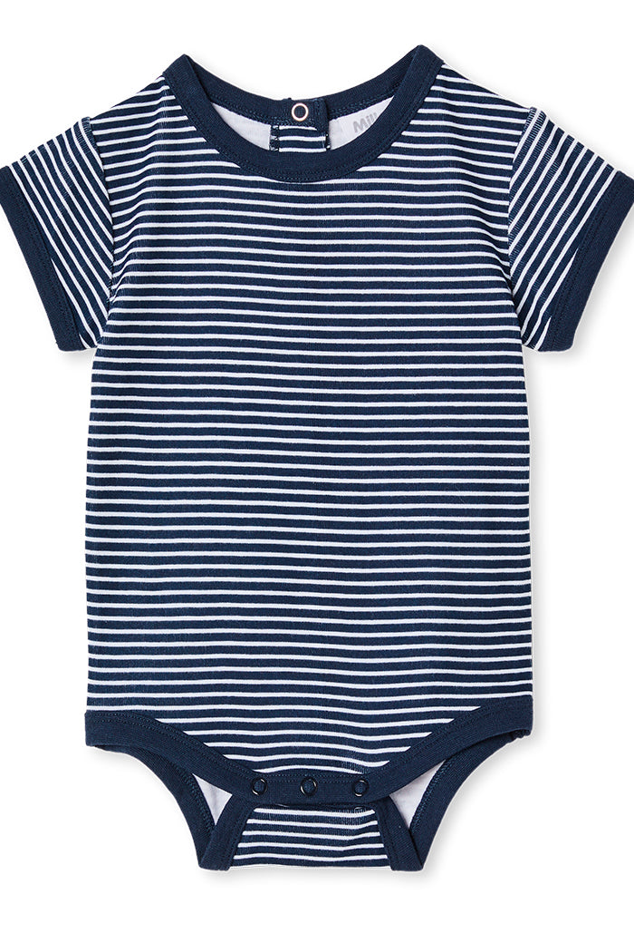 Milky Baby Navy Mini Stripe Bubbysuit