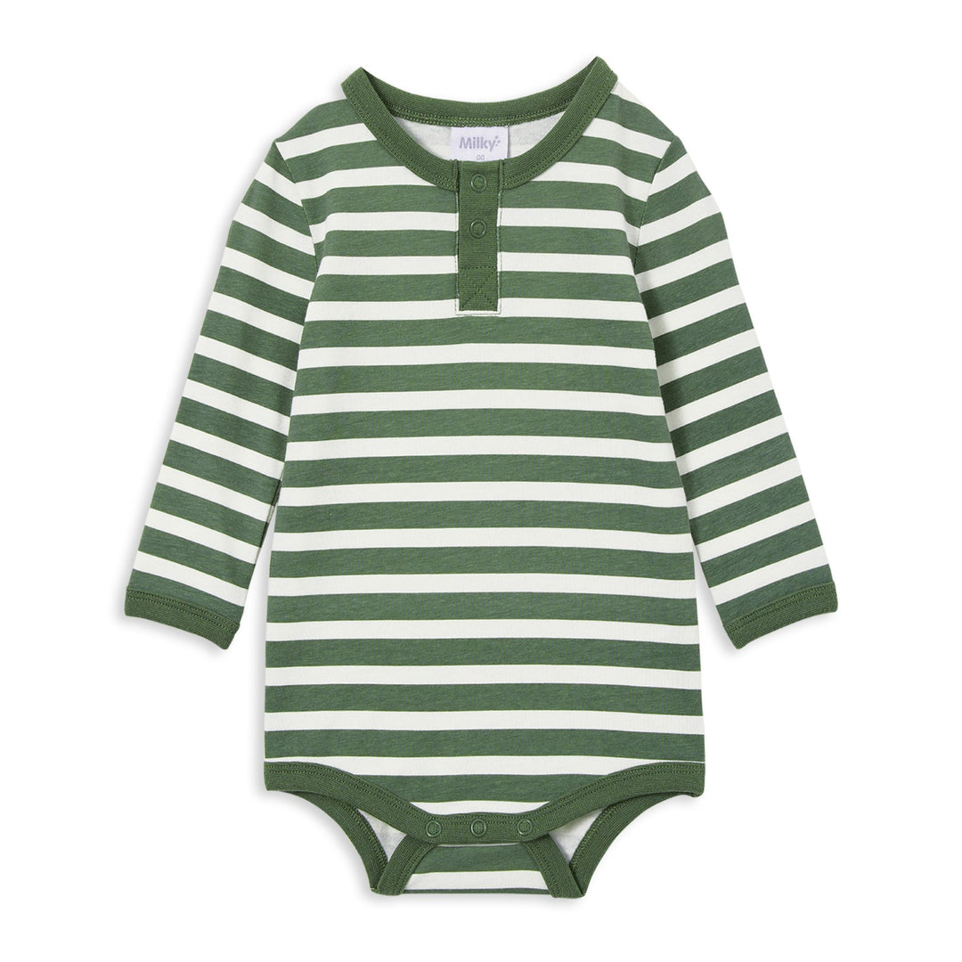 Milky Henley Bubbysuit - Green Stripe
