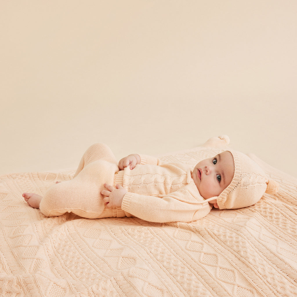 Knitted Mini Cable Bonnet - Blush