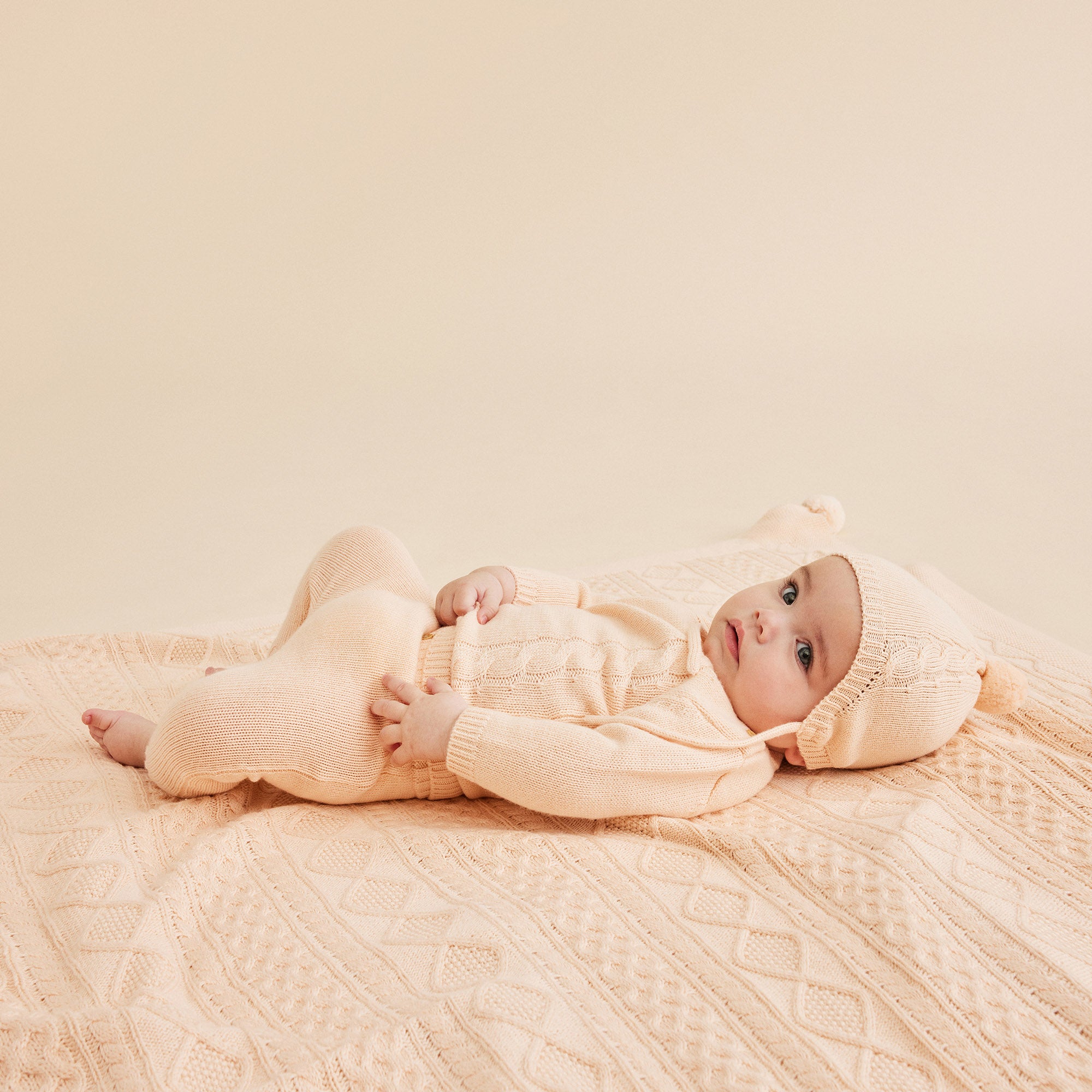 Knitted Mini Cable Bonnet - Blush