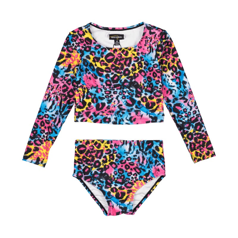 Rock Your Baby Blue Miami Leopard Long Sleeve Rashie Set With Lining