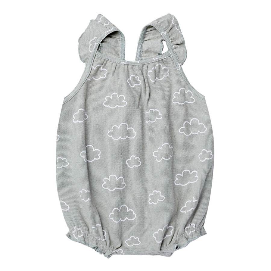 Quincy Mae Ribbed Ruffle Romper | Clouds