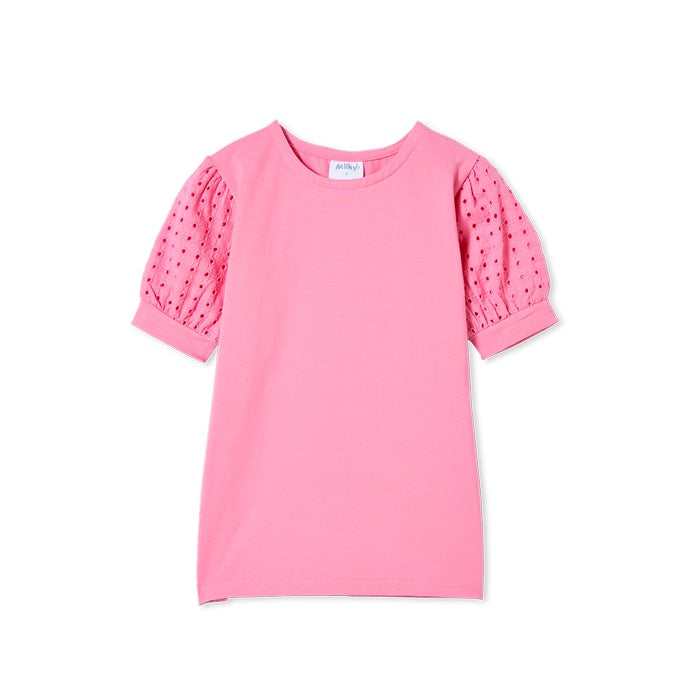 Milky Baby Pink Broderie Sleeve Tee - Begonia