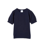 Milky Baby Navy Broderie Sleeve Tee