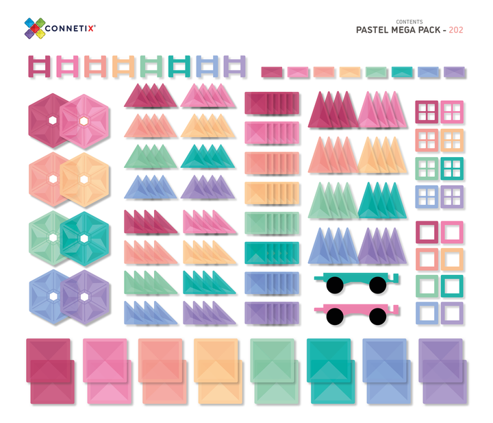 Connetix Tiles - 202 Piece Mega Set | Pastel