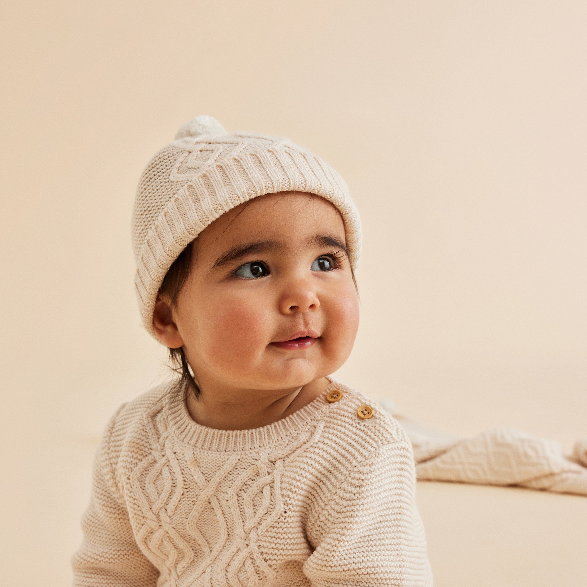 Knitted Cable Hat - Sand Melange