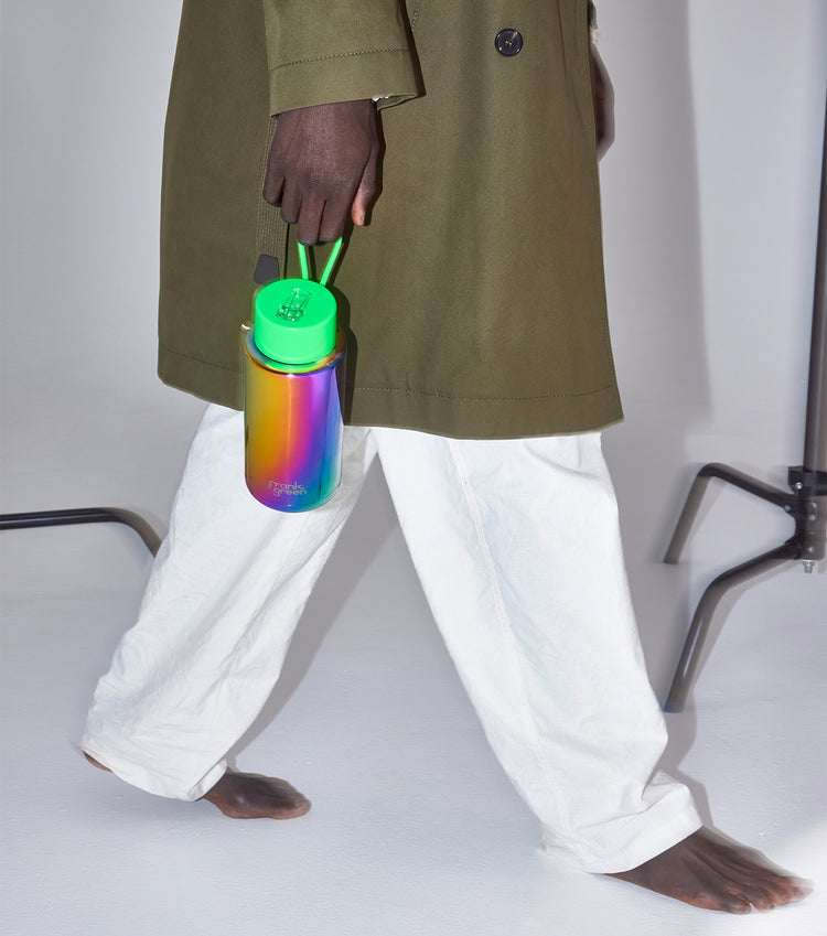 Frank Green Drink Bottle 1L - Rainbow/Neon Green